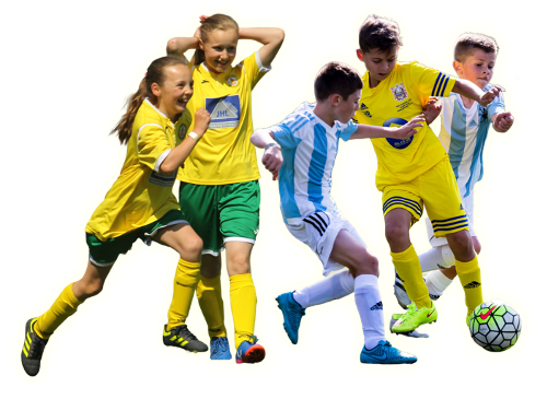 Youth football players in action